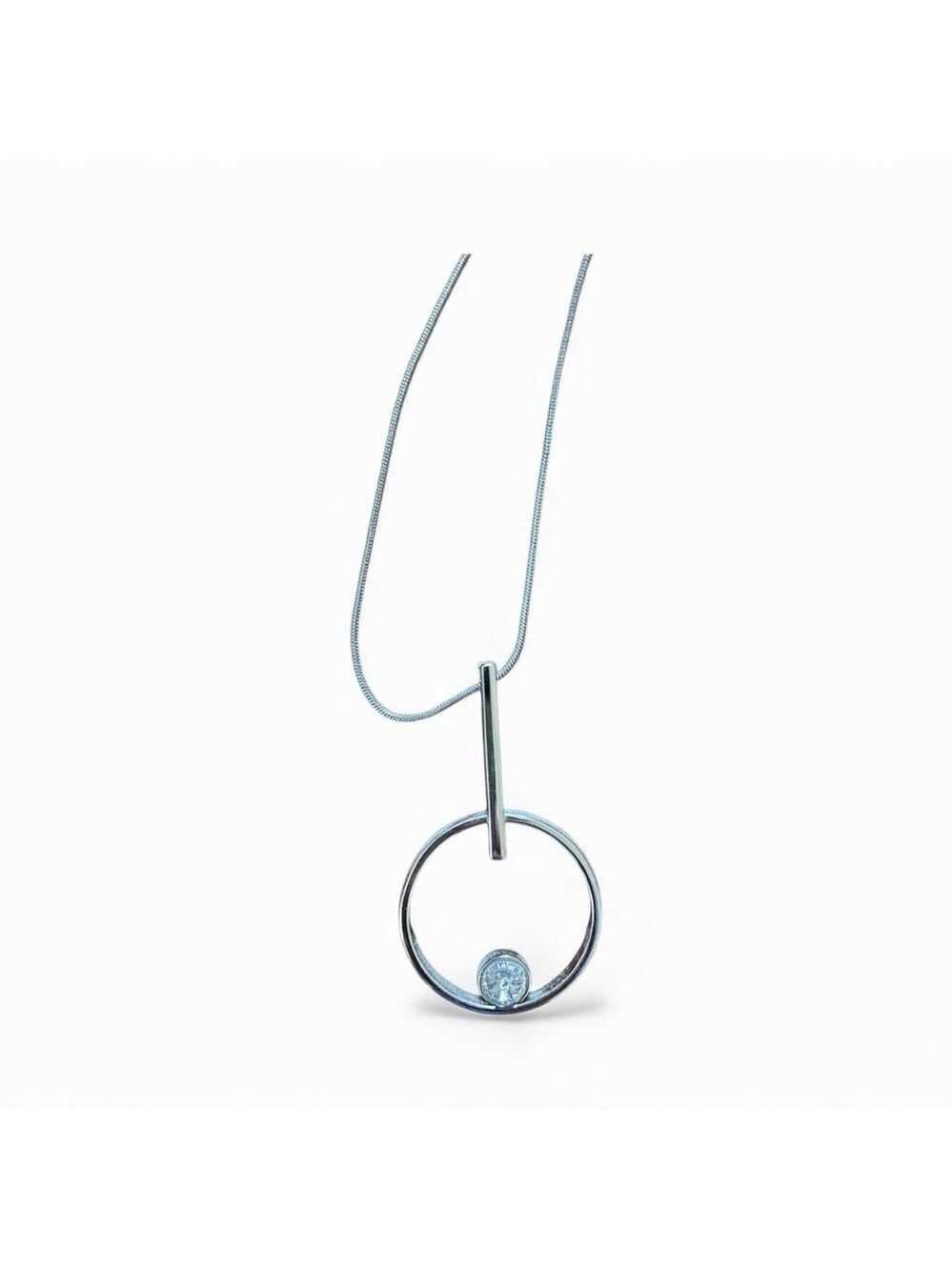 White House Black Market Silver Circle Pendant Necklace, One Large Clear Stone